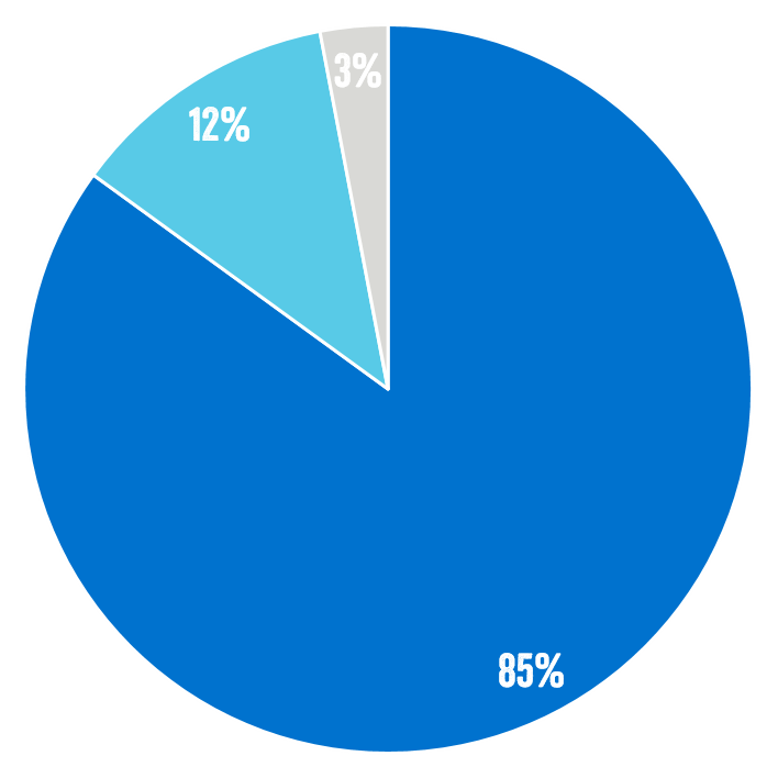 Kakediagram som viser at 82 prosent gikk til formålet.