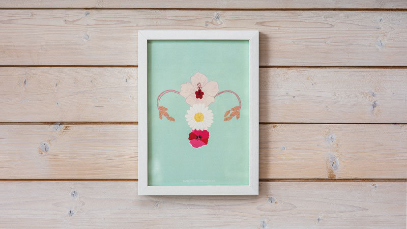 Gave med mening: Plakat med motivet "Eggstokk". A4. Innrammet. Foto.