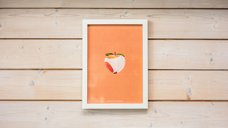 Gave med mening: Plakat med motivet "Fersken". A4. Innrammet. Foto.