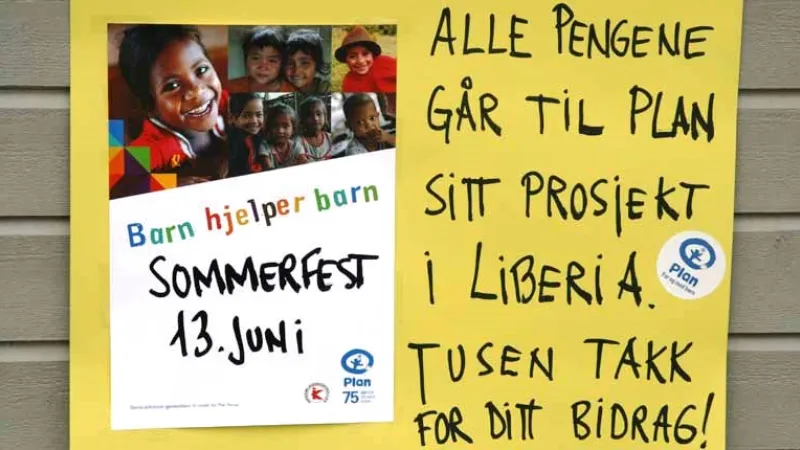 plakat som forteller om sommerfesten til støtte for Plans arbeid i Liberia