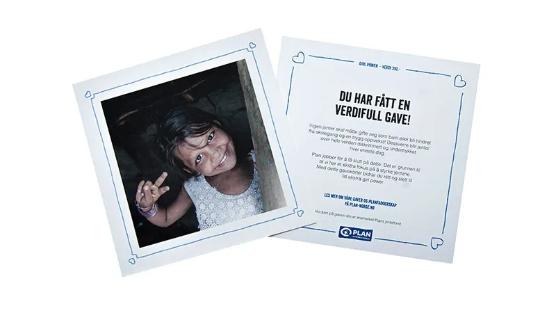 gavekort med bilde av blid jente fra Nepal