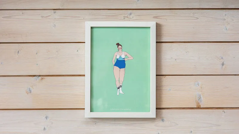 : Plakat med motivet "Varmeflaske". A4. Innrammet. Foto.