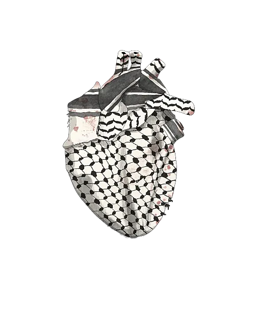 Palestinaskjerf formet som et litt blodig hjerte