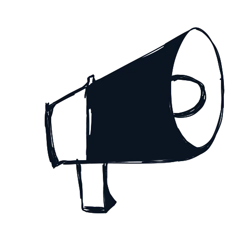 En svart illustrasjon av en megafon