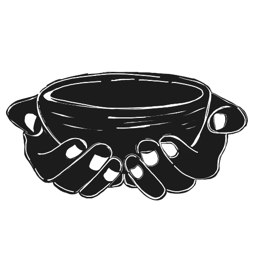 Illustrasjon av hender som holder en bolle med mat 