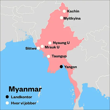 Kart over hvor vi jobber i Myanmar
