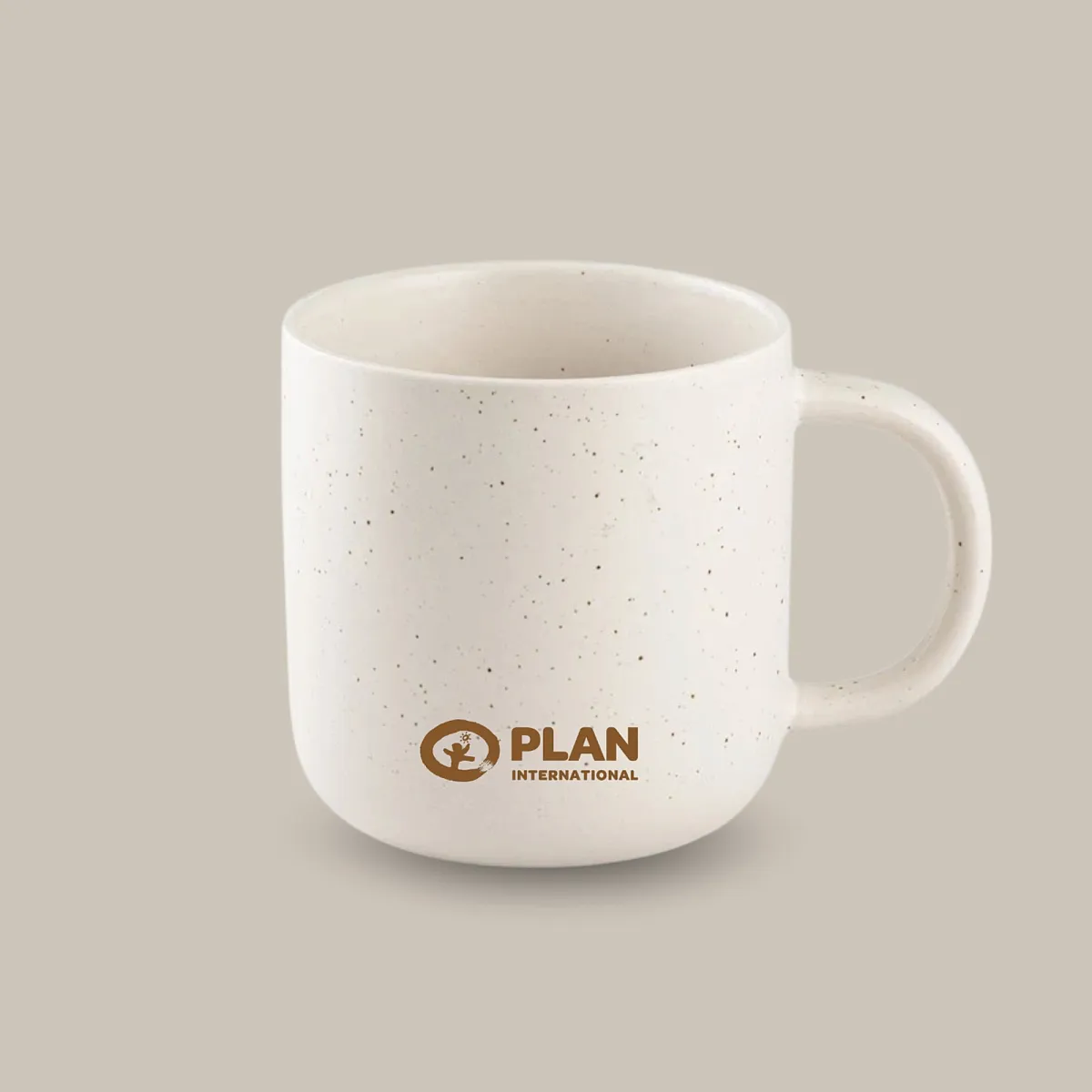 Gaver med mening: Kopp Aldri tie. Bakside. Farget bakgrunn.