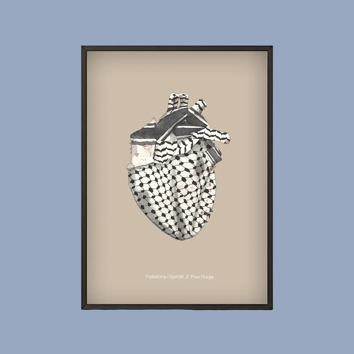 Gaver med mening: Plakat Palestina i hjertet i ramme. Farget bakgrunn.