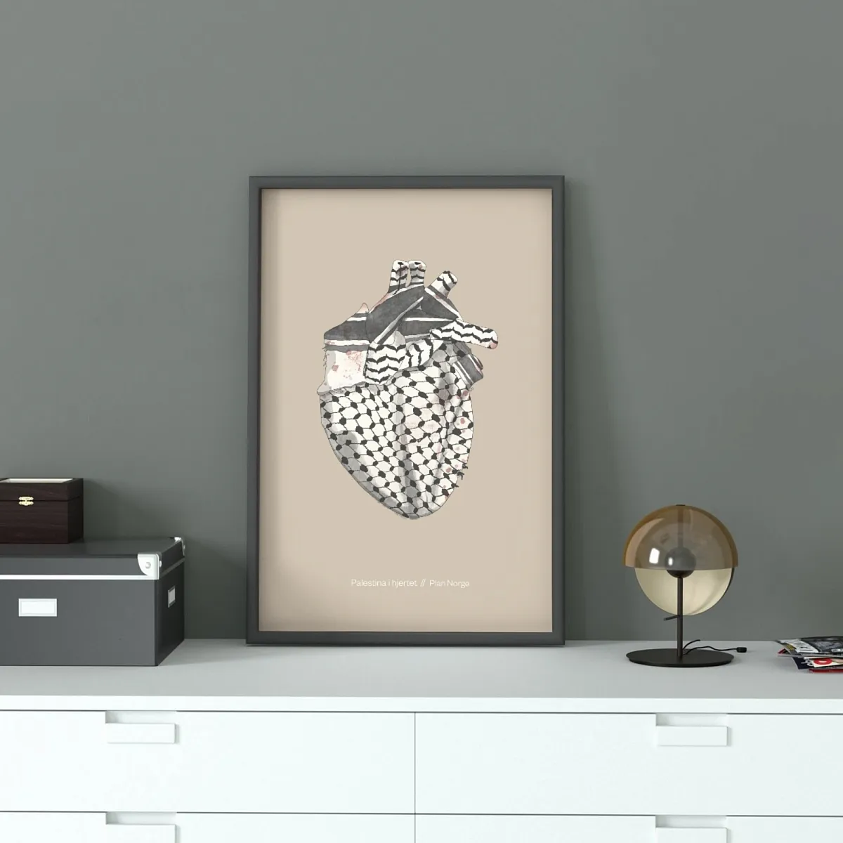 Gaver med mening: Plakat Palestina i hjertet i ramme. Miljø.