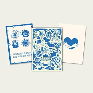 Gaver med mening: Kortpakke med tre kort. Illustrasjon.