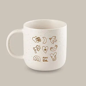 Gaver med mening: Kopp Aldri tie. Farget bakgrunn.